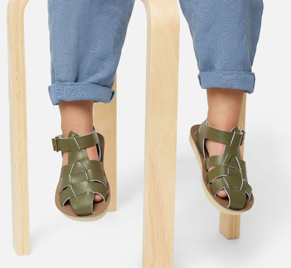 Olive green Sun-San Shark Sandals for kids